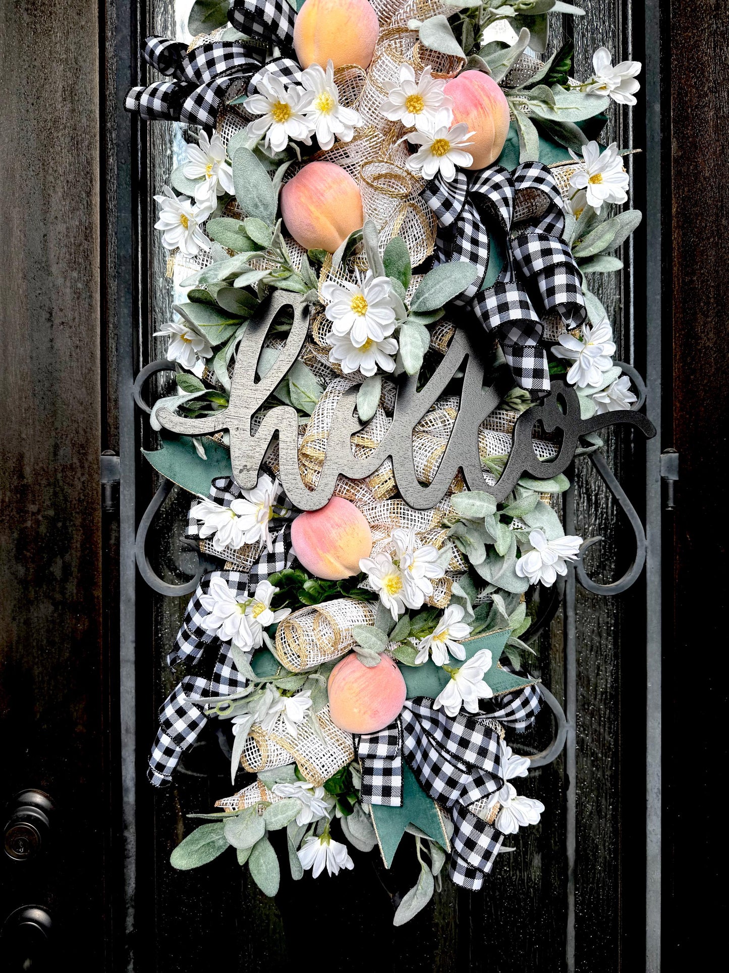 Peach & Lamb's Ear Door Swag, Handmade Spring Summer Wreath