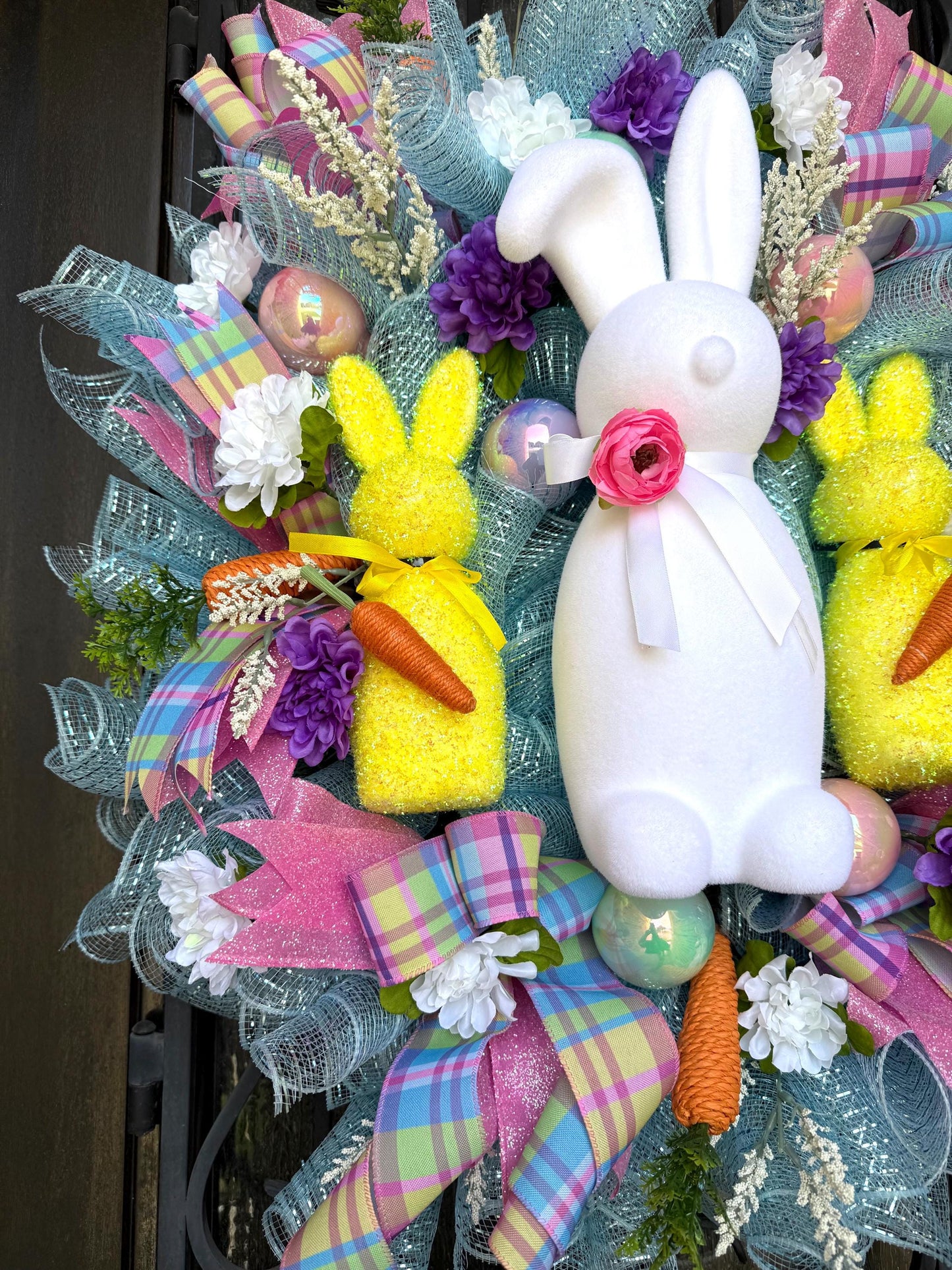 Luxury Easter Bunny Wreath | Handmade Front Door Decor with Bow & Easter Eggs | Spring Porch Decoration