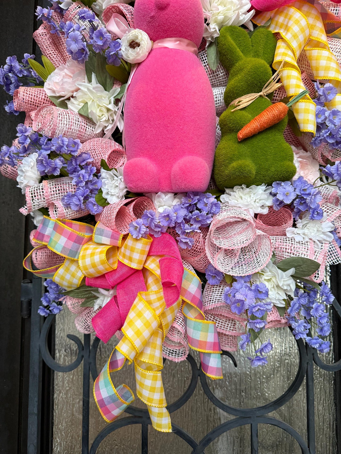 Easter Bunny Door Wreath , Spring Floral Porch Decor