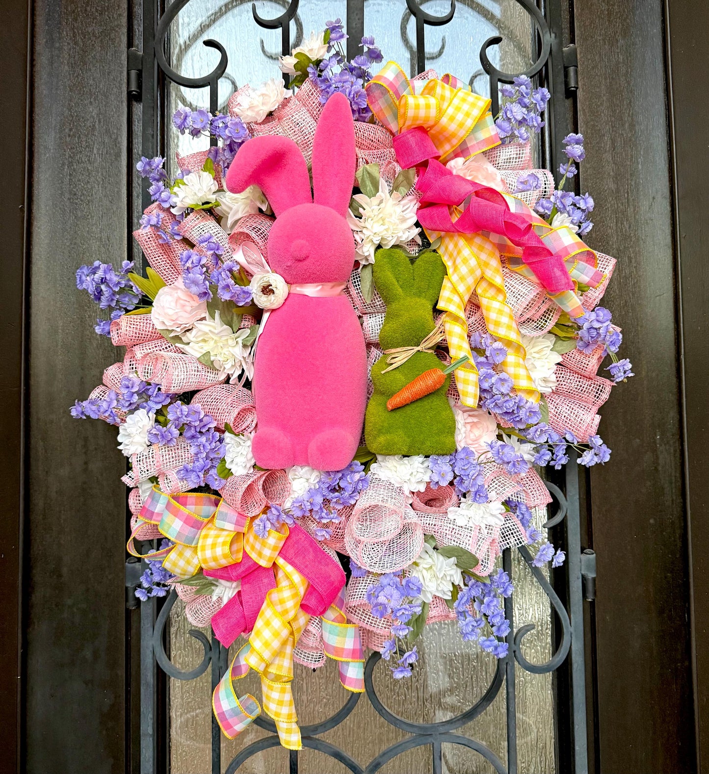 Easter Bunny Door Wreath , Spring Floral Porch Decor
