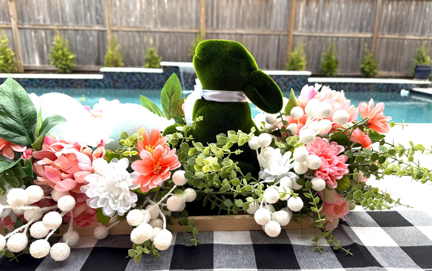 Floral Easter Centerpiece, Moss Bunny Decor, Farmhouse Table Arrangement