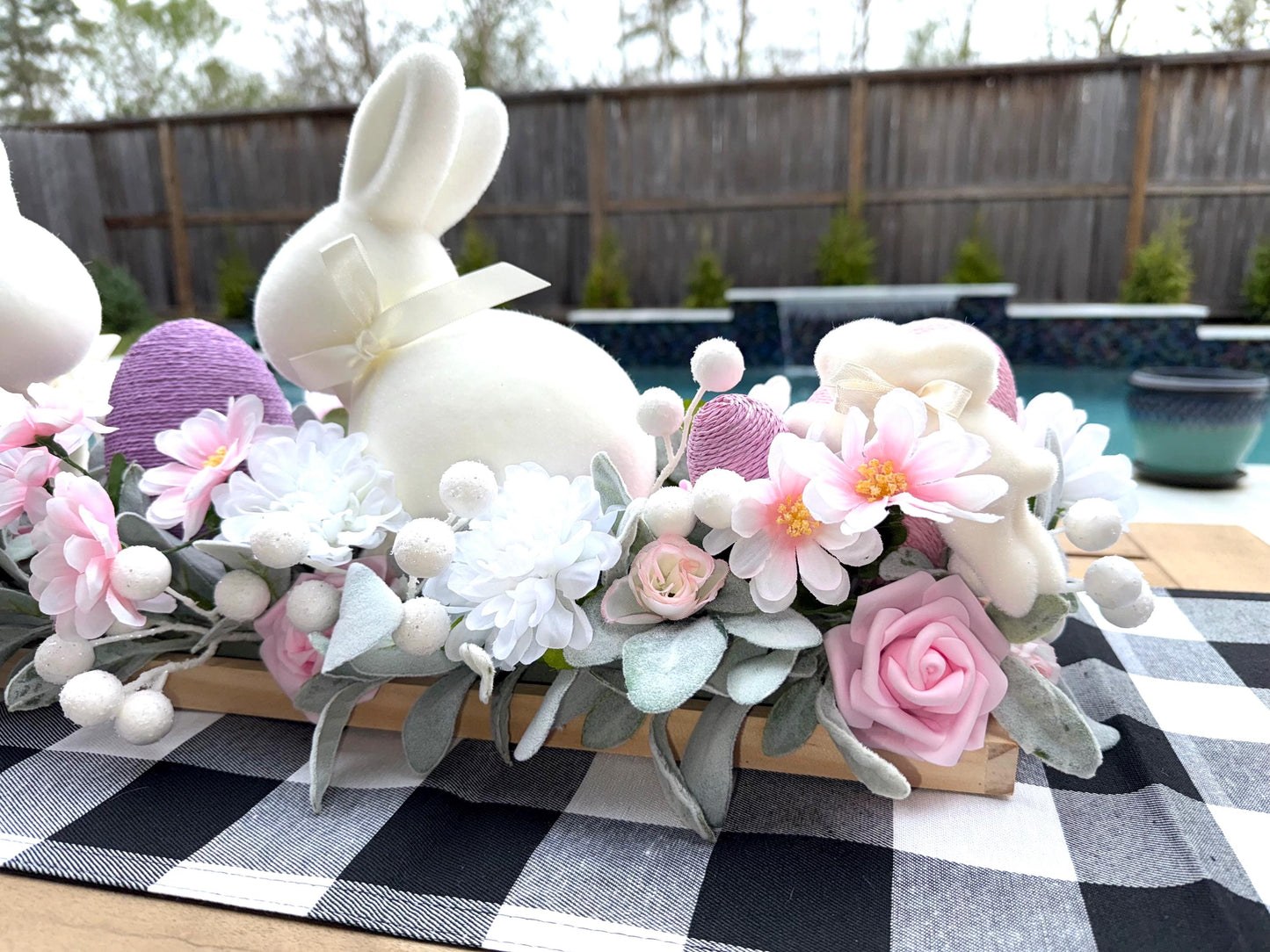 Floral Easter Centerpiece, Bunny Decor, Spring Table Arrangement