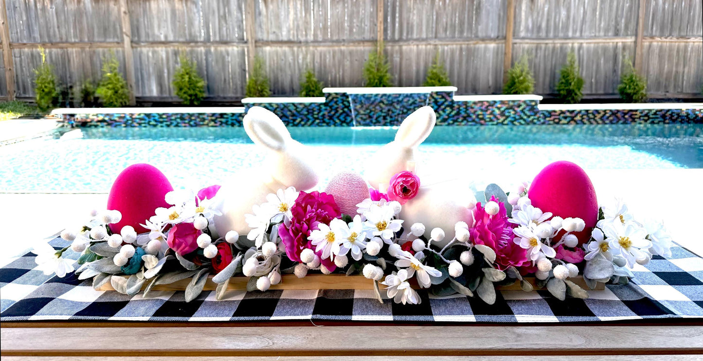 Floral Easter Centerpiece, Farmhouse Bunny Decor