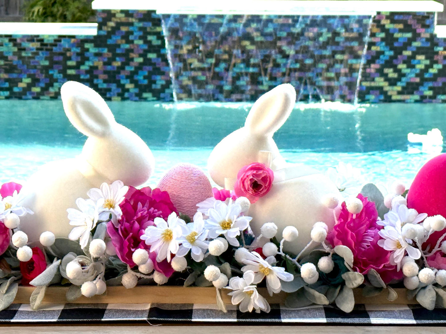 Floral Easter Centerpiece, Farmhouse Bunny Decor