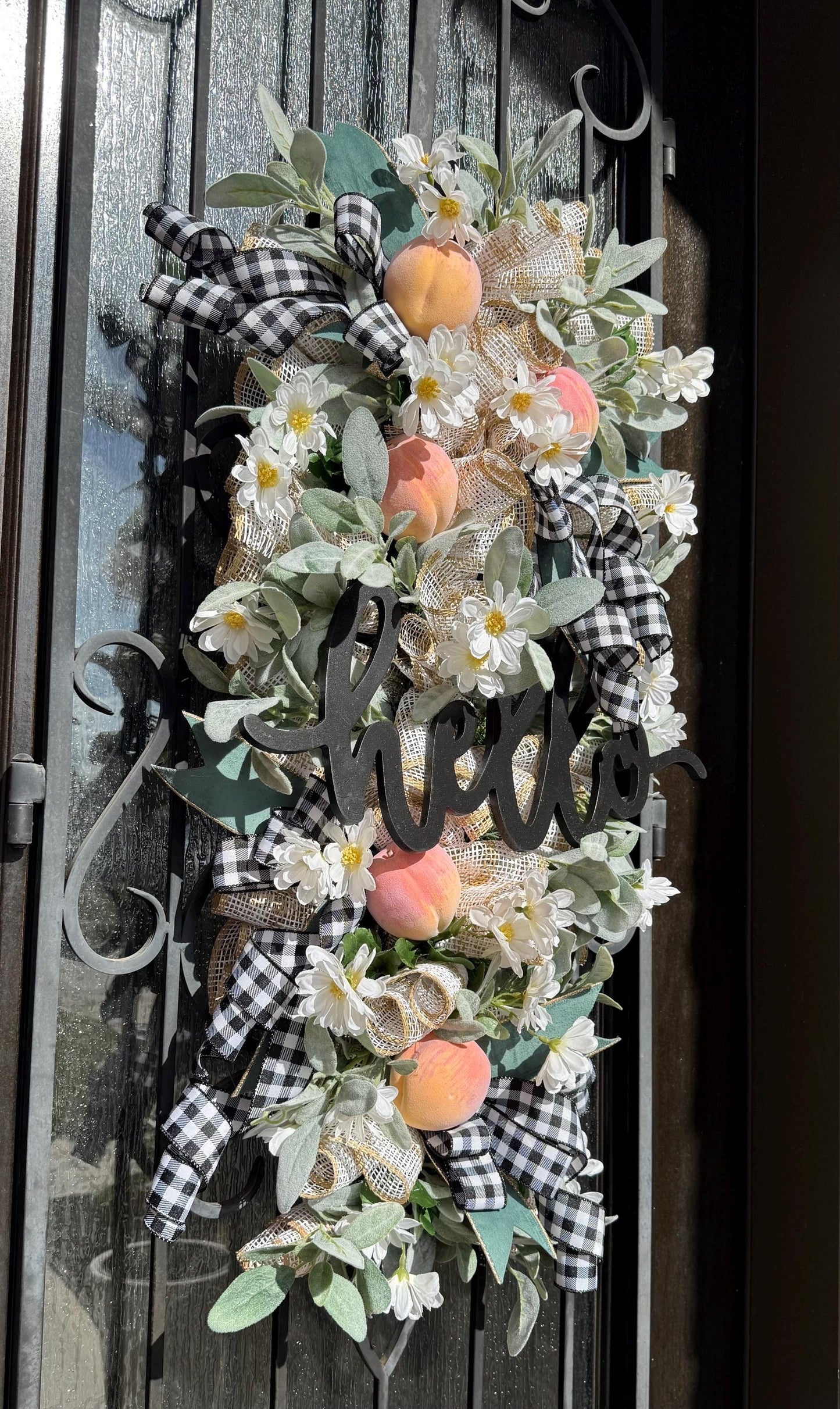 Peach & Lamb's Ear Door Swag, Handmade Spring Summer Wreath