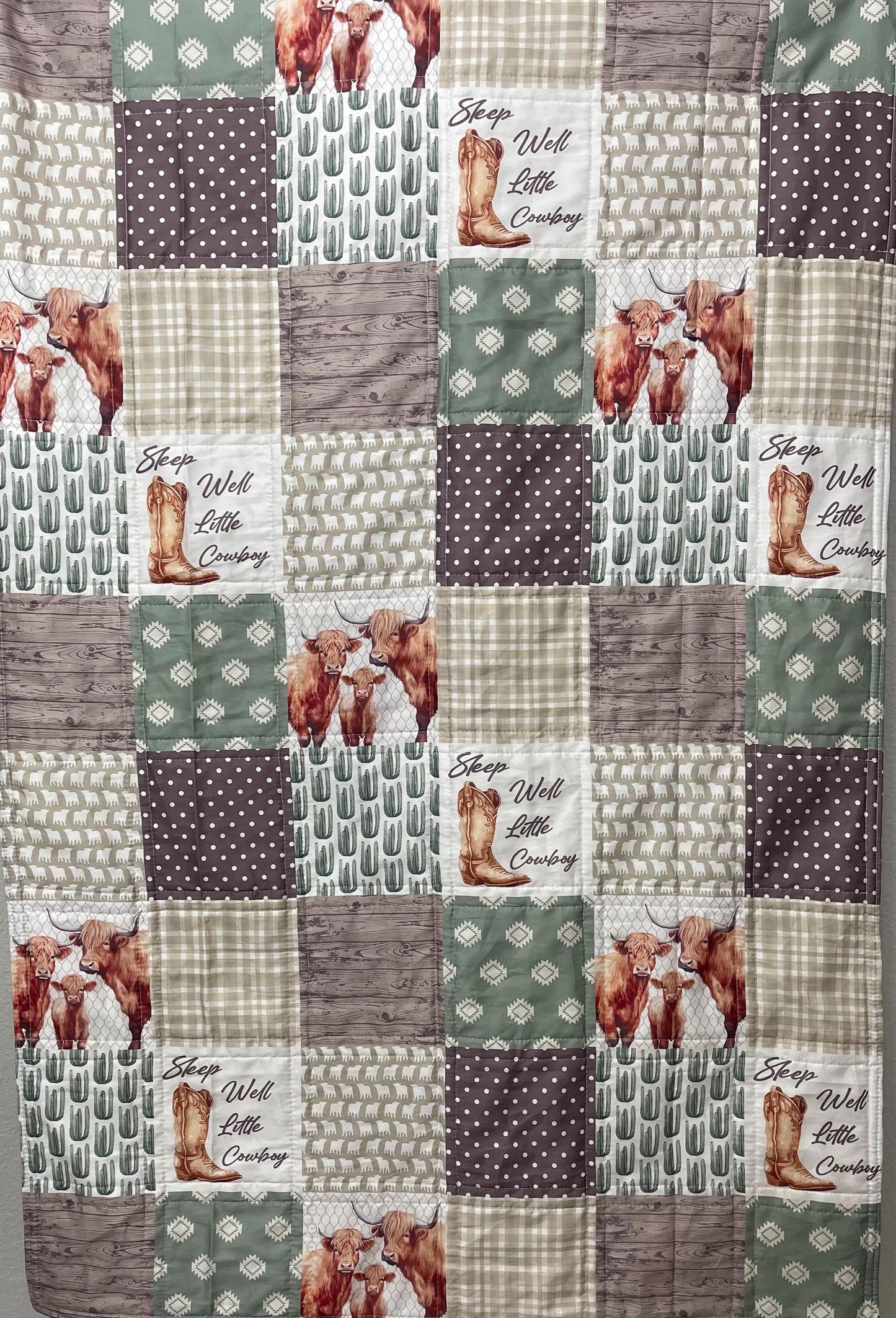 baby boy quilt, farm theme nursery, cow,  handmade baby blanket, baby shower gift, nursery decor, crib bedding