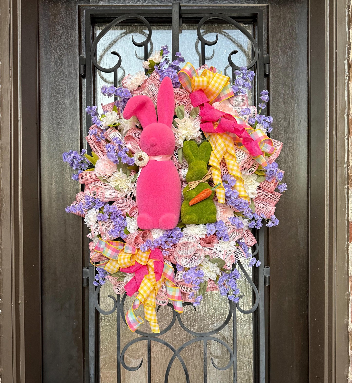 Easter Bunny Door Wreath , Spring Floral Porch Decor