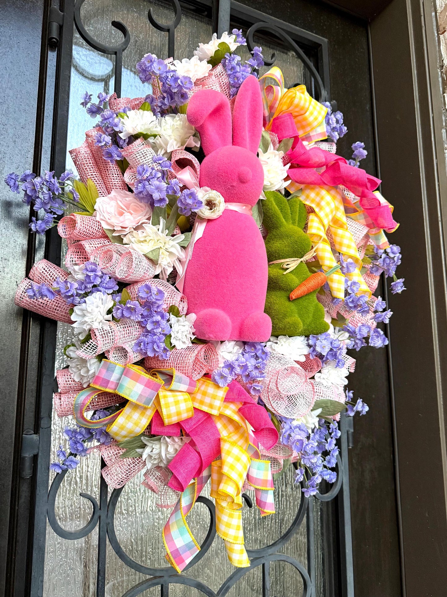 Easter Bunny Door Wreath , Spring Floral Porch Decor