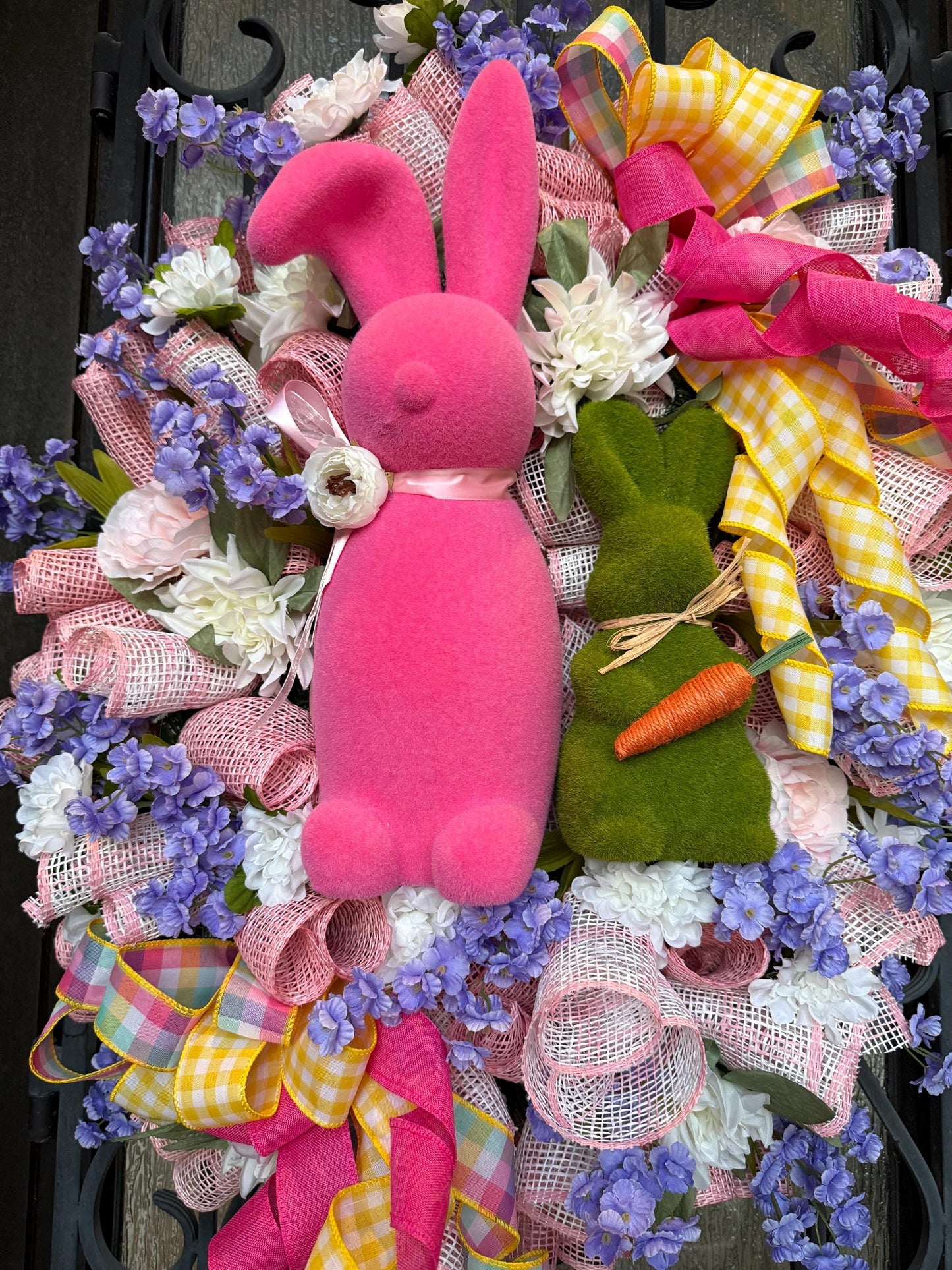 Easter Bunny Door Wreath , Spring Floral Porch Decor