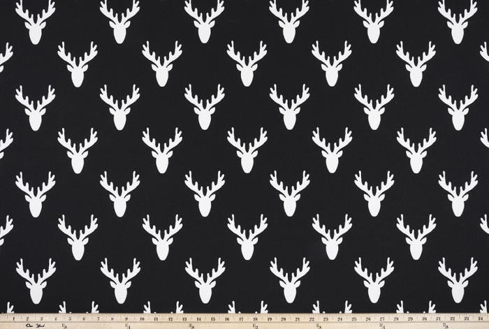 Antlers Print Fabric, black and white fabric by yard. Home Decor fabric, Fabric by the yard