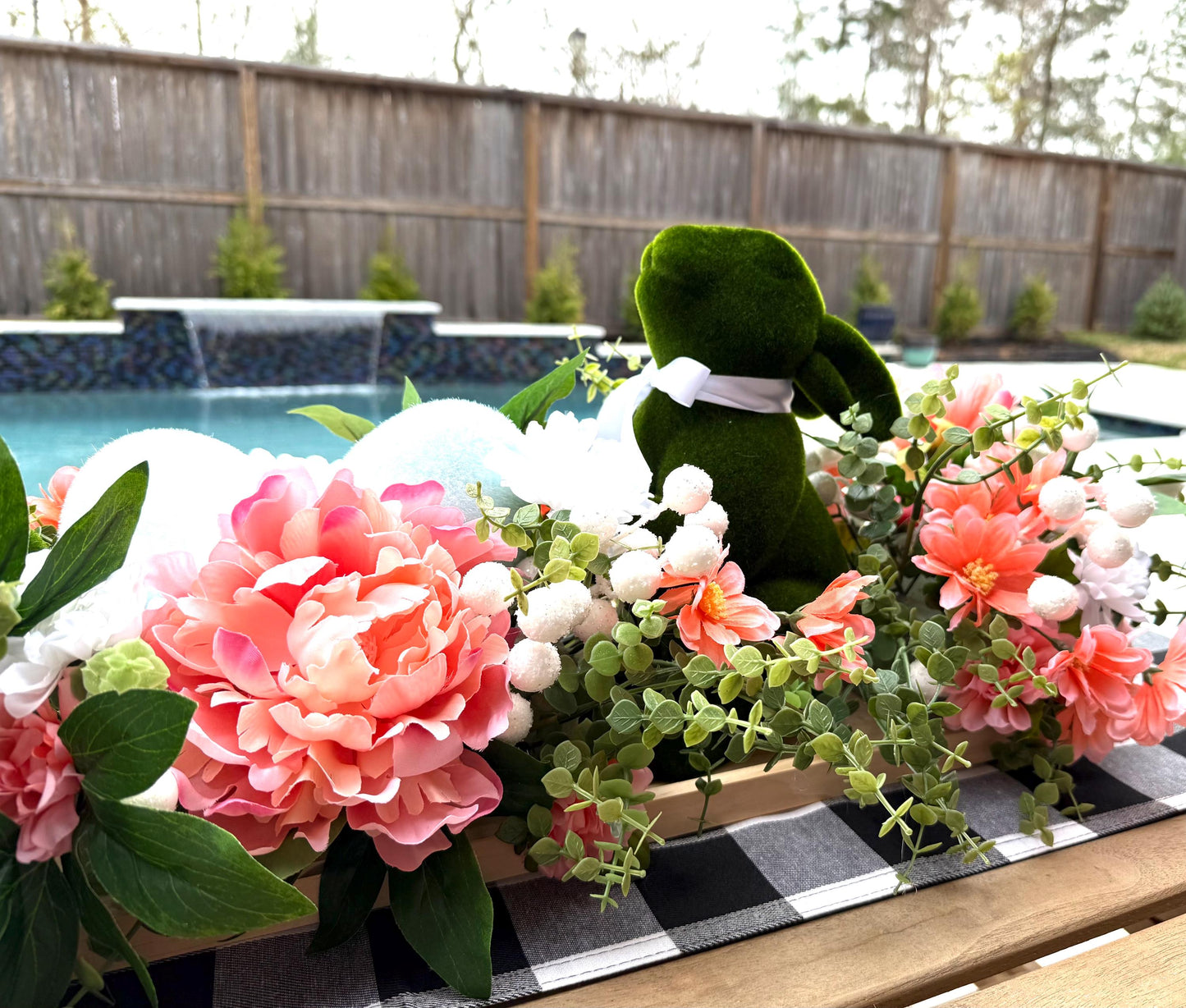 Floral Easter Centerpiece, Moss Bunny Decor, Farmhouse Table Arrangement