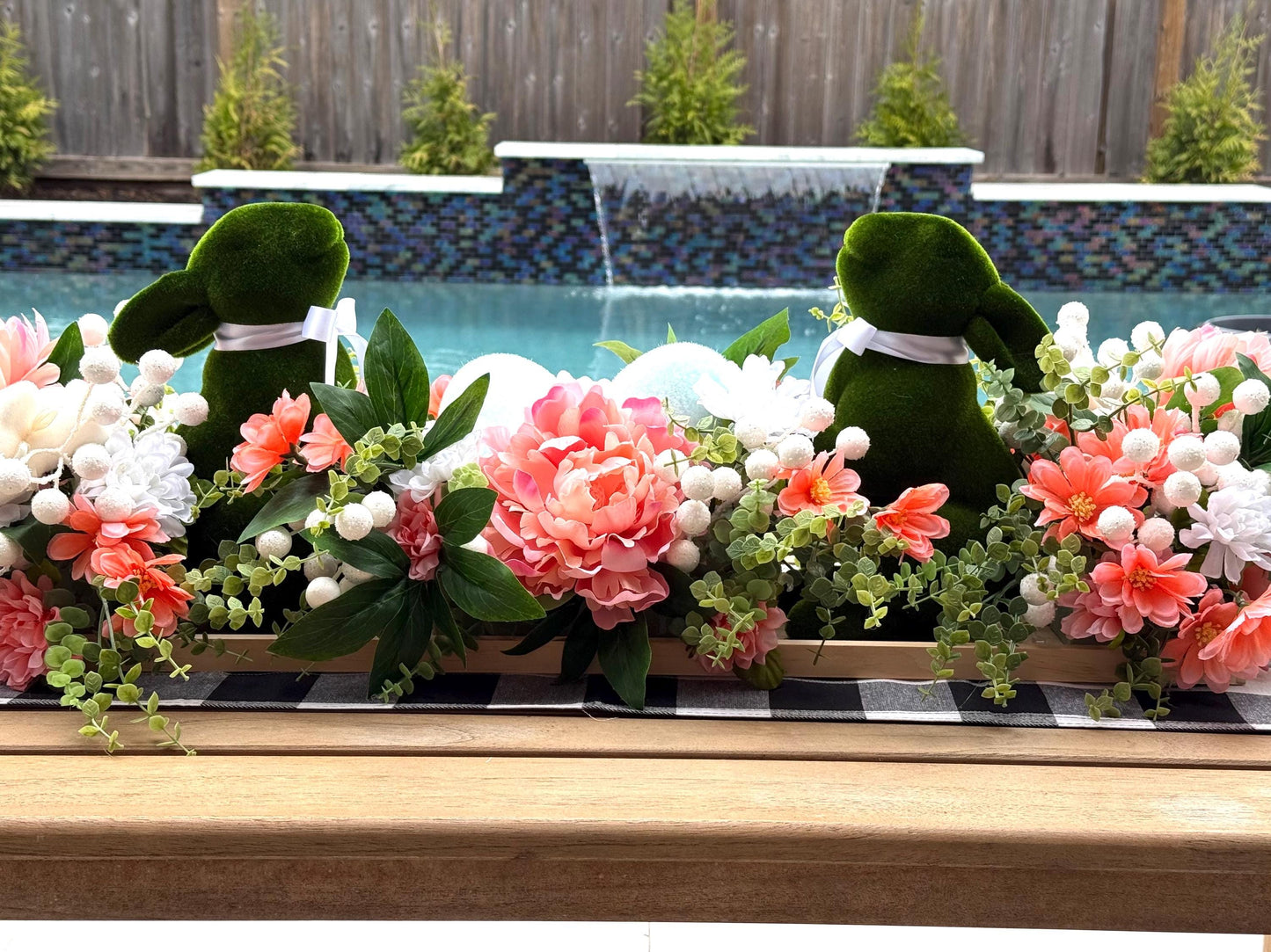 Floral Easter Centerpiece, Moss Bunny Decor, Farmhouse Table Arrangement