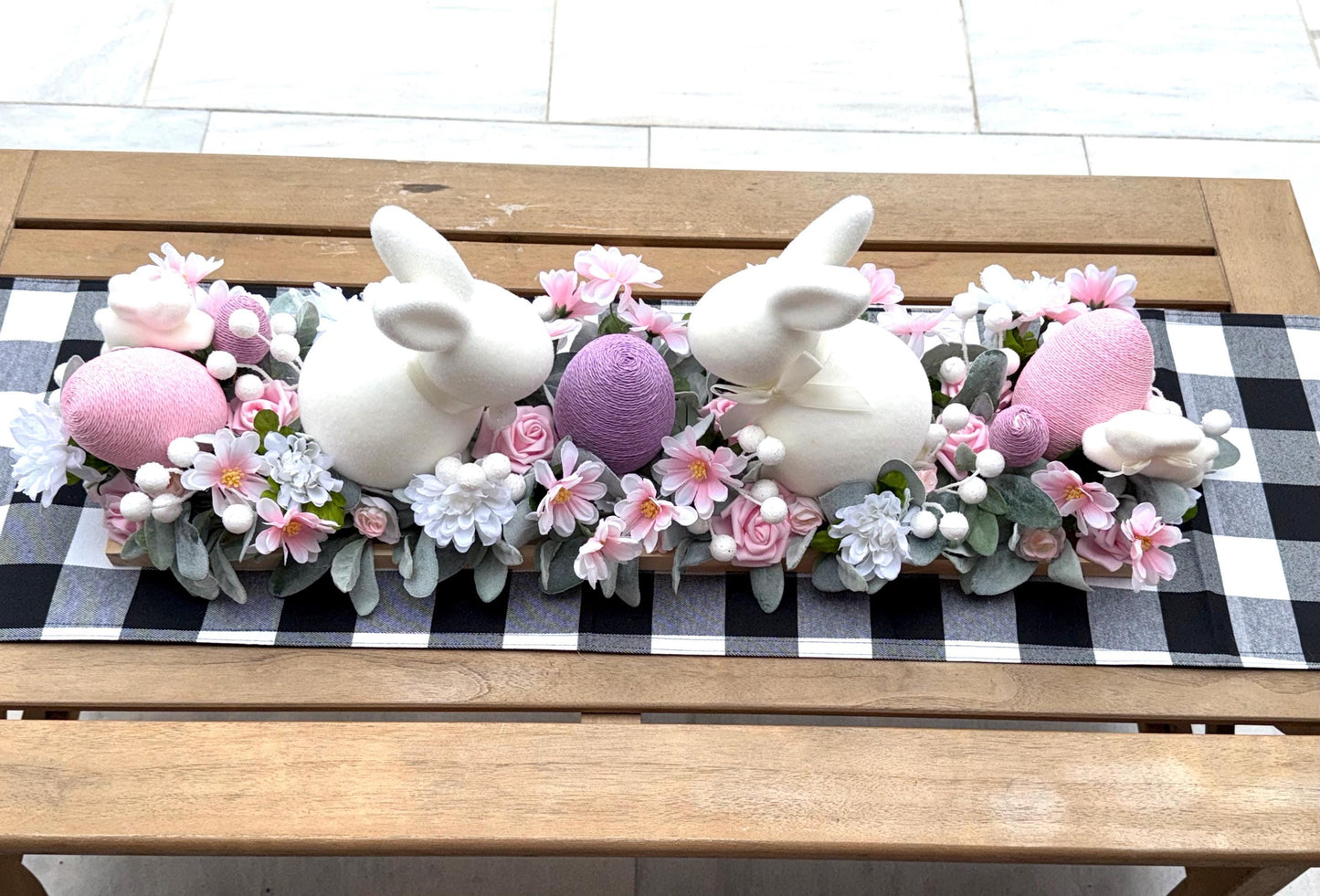 Floral Easter Centerpiece, Bunny Decor, Spring Table Arrangement