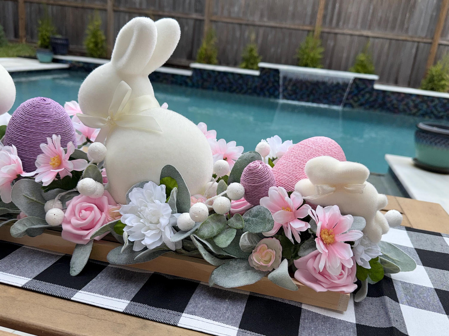 Floral Easter Centerpiece, Bunny Decor, Spring Table Arrangement