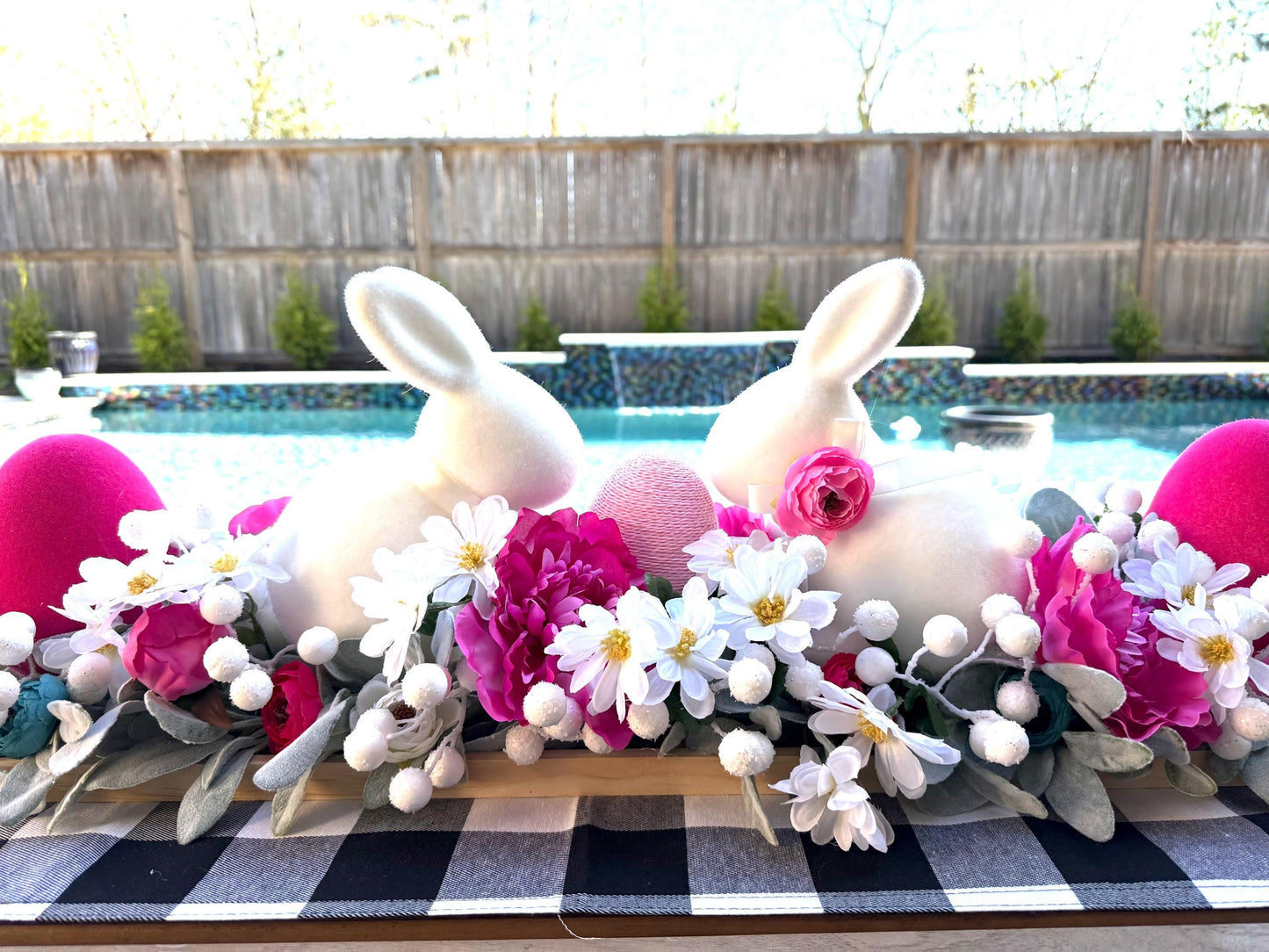 Floral Easter Centerpiece, Farmhouse Bunny Decor