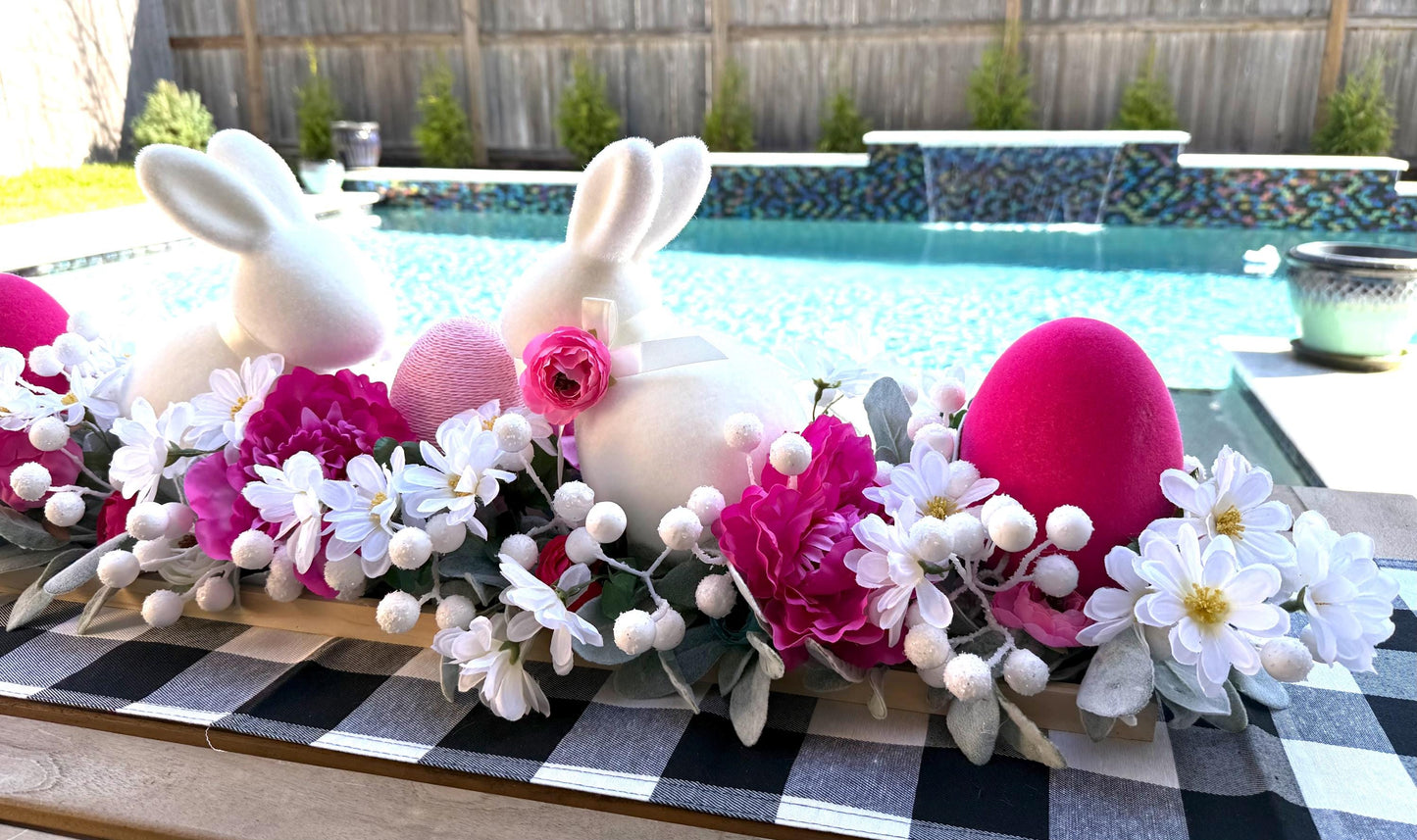 Floral Easter Centerpiece, Farmhouse Bunny Decor