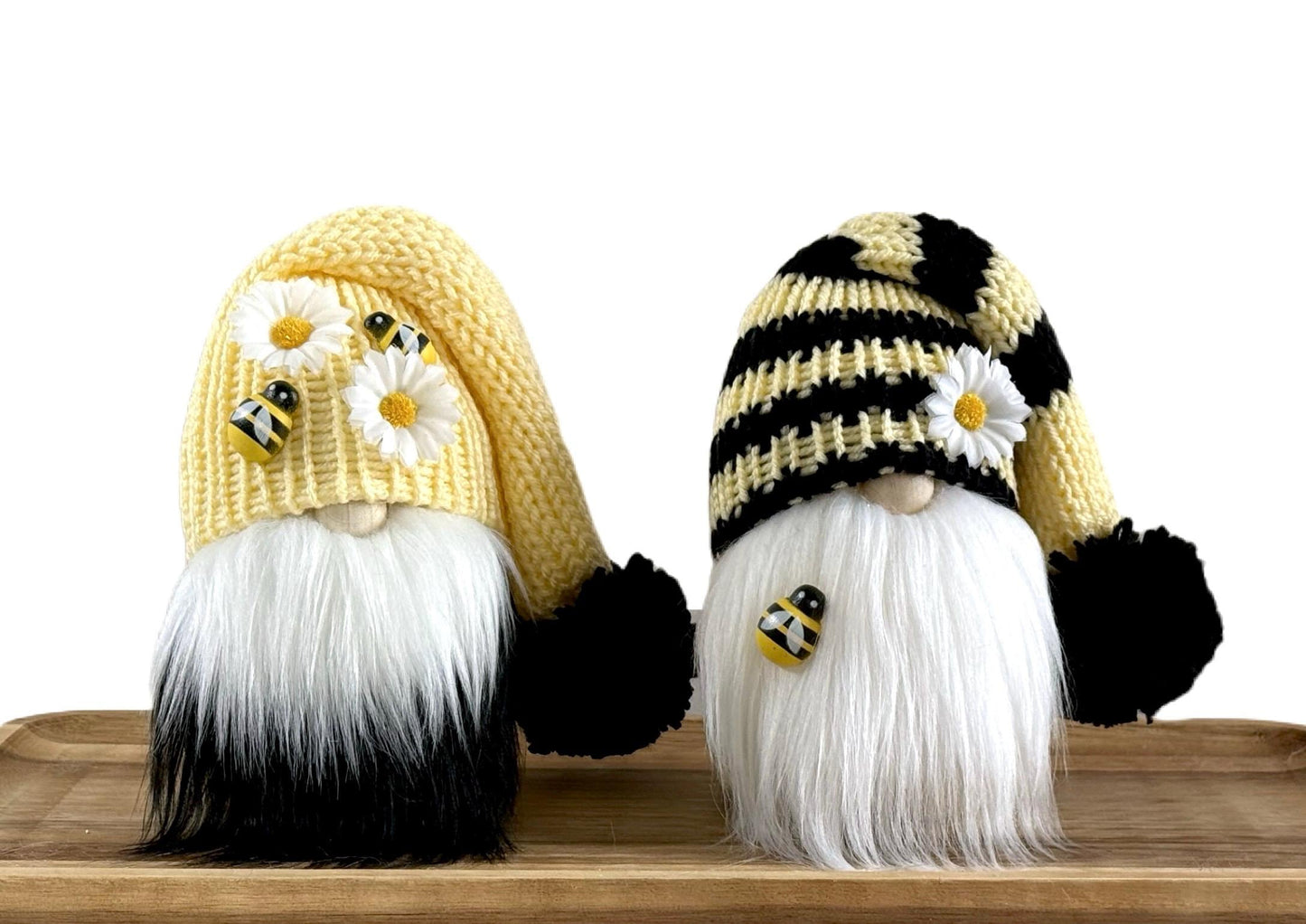 Handmade Bee Gnome, Daisy Decor, Tiered Tray Decor