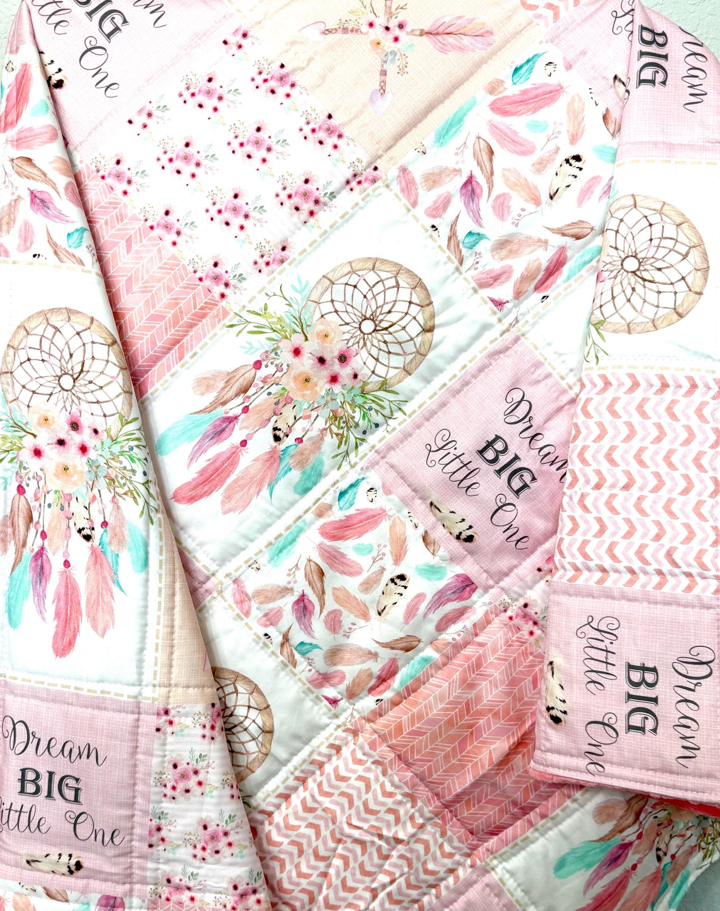 baby girl quilt, dreamcatcher theme nursery, handmade baby blanket, baby shower gift, nursery decor, crib bedding, handmade quilt