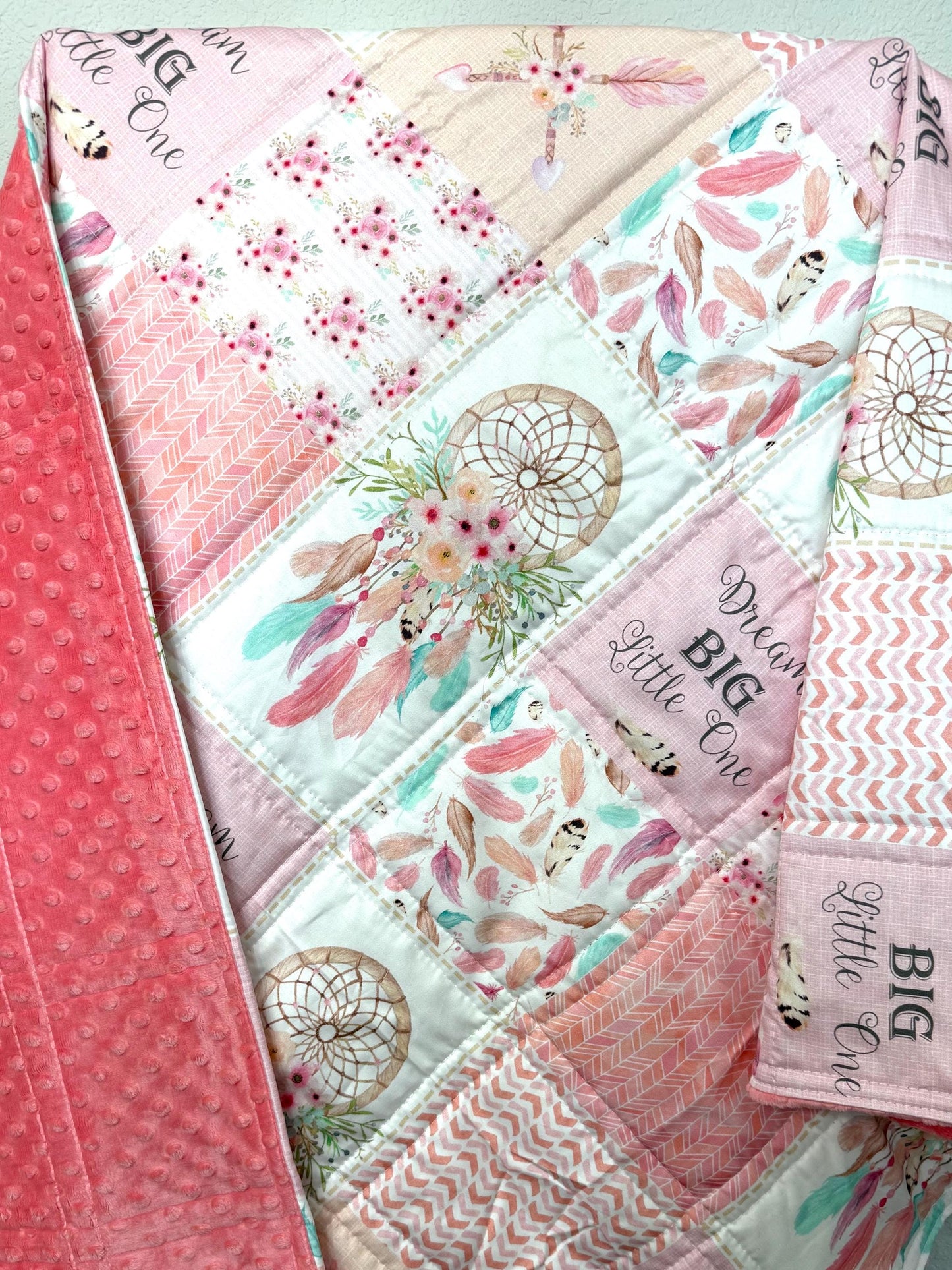 baby girl quilt, dreamcatcher theme nursery, handmade baby blanket, baby shower gift, nursery decor, crib bedding, handmade quilt