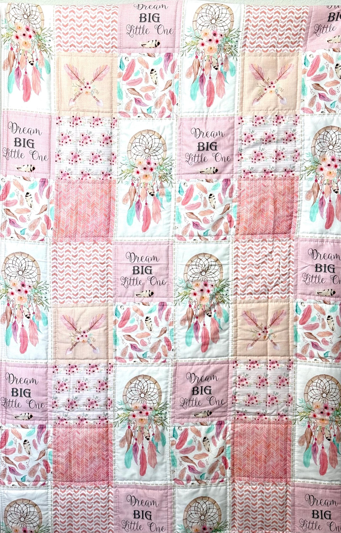 baby girl quilt, dreamcatcher theme nursery, handmade baby blanket, baby shower gift, nursery decor, crib bedding, handmade quilt