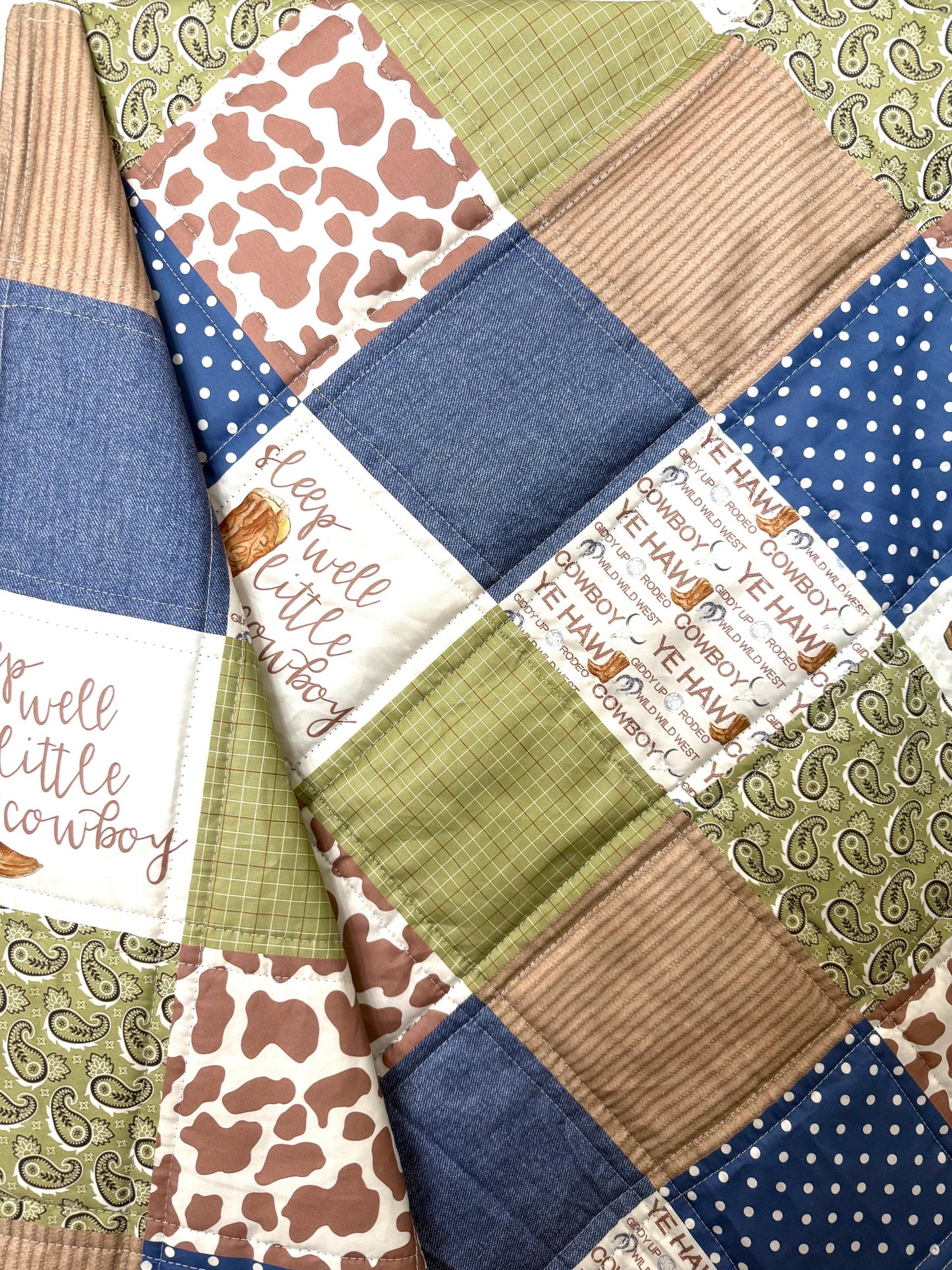 Cowboy Crib Bedding, Western Theme Nursery, Handmade Baby Quilt
