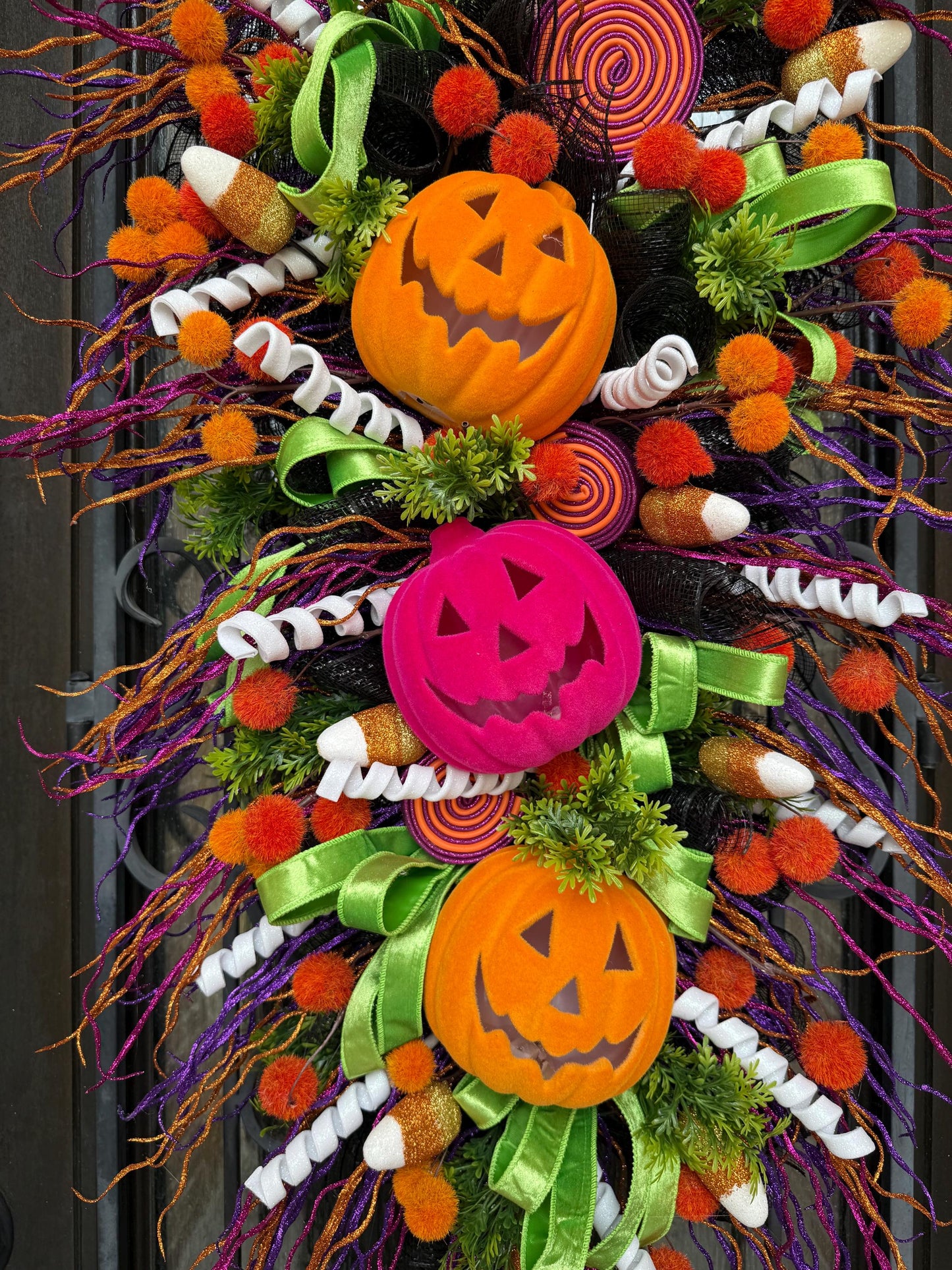 Handmade Halloween Door Swag, Jack-o-Lantern, Candy Corn Decor