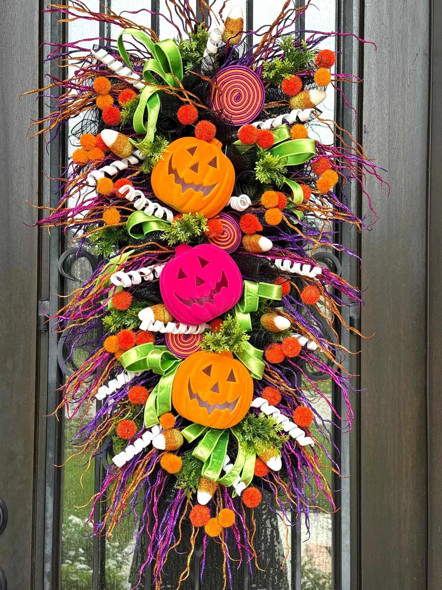 Handmade Halloween Door Swag, Jack-o-Lantern, Candy Corn Decor