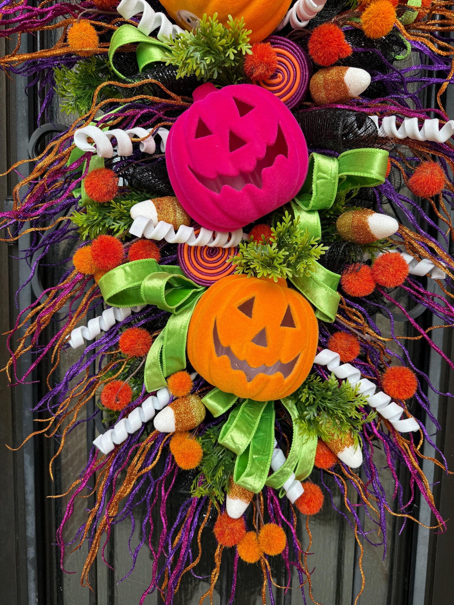 Handmade Halloween Door Swag, Jack-o-Lantern, Candy Corn Decor