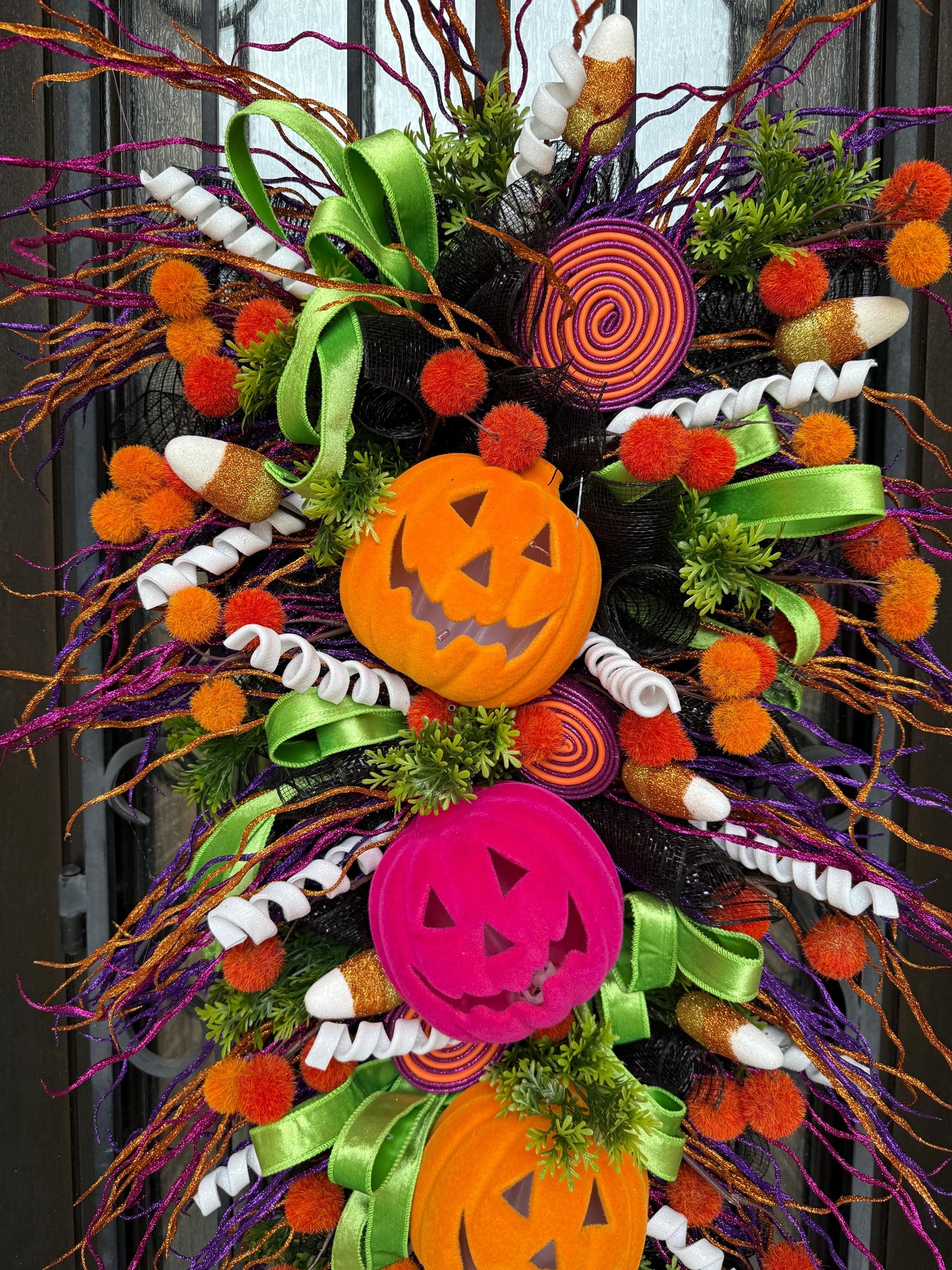Handmade Halloween Door Swag, Jack-o-Lantern, Candy Corn Decor