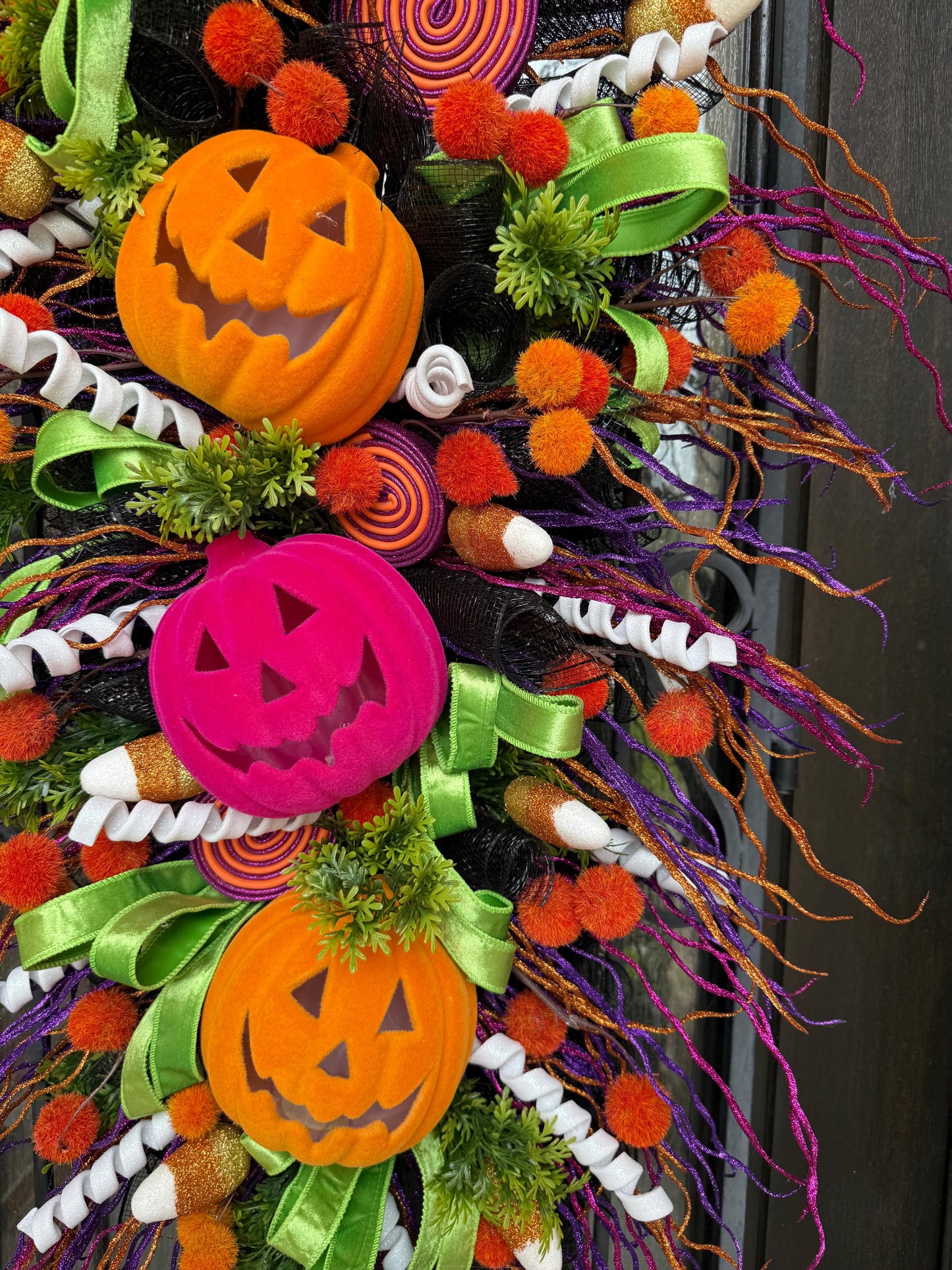 Handmade Halloween Door Swag, Jack-o-Lantern, Candy Corn Decor