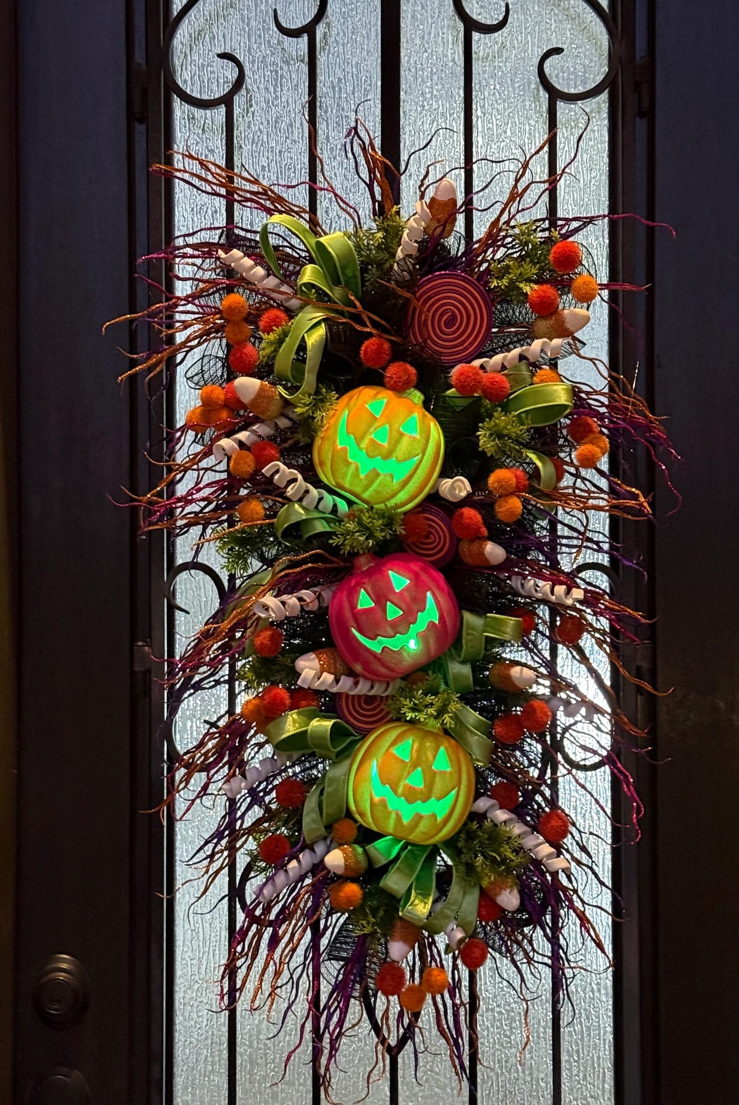 Handmade Halloween Door Swag, Jack-o-Lantern, Candy Corn Decor