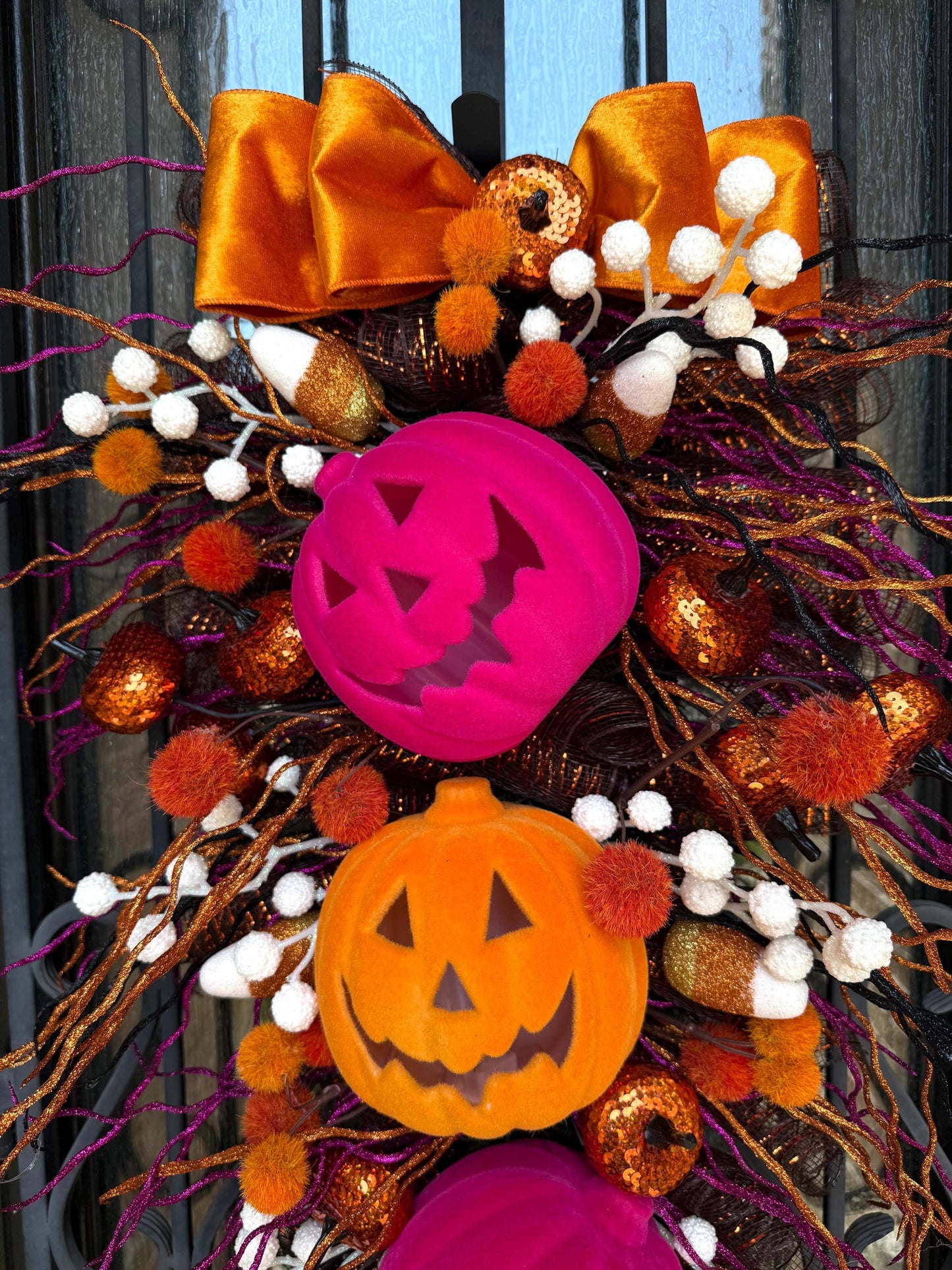 Handmade Halloween Jack-o-Lantern Door Swag, Fall Porch Decor