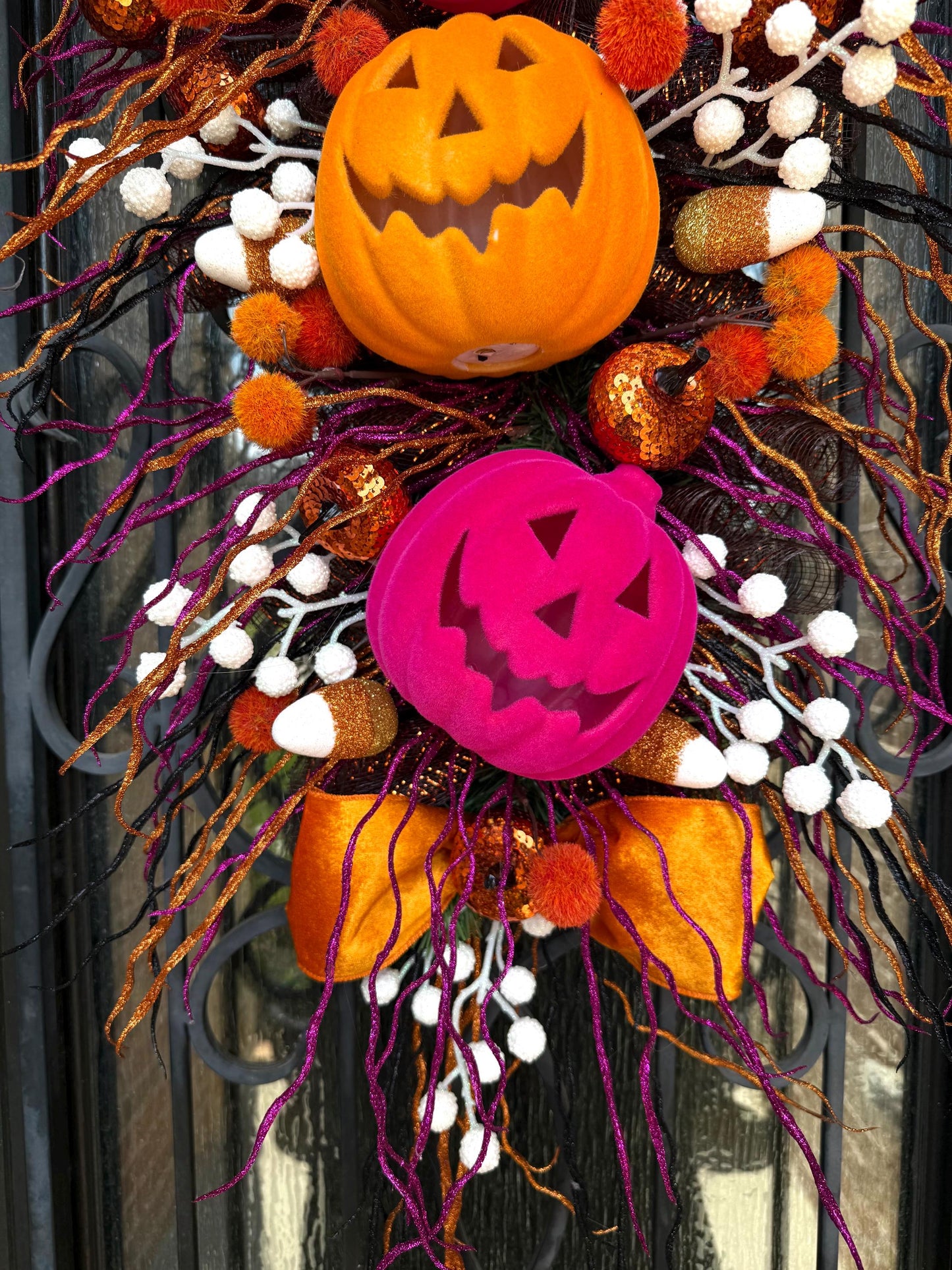Handmade Halloween Jack-o-Lantern Door Swag, Fall Porch Decor