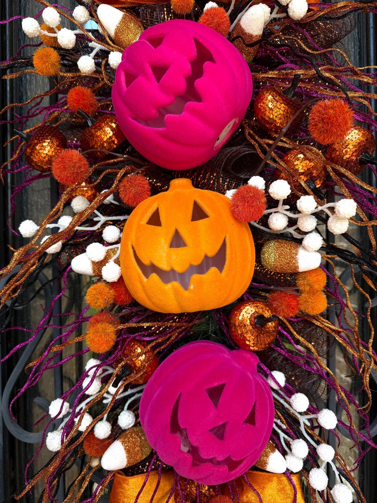 Handmade Halloween Jack-o-Lantern Door Swag, Fall Porch Decor