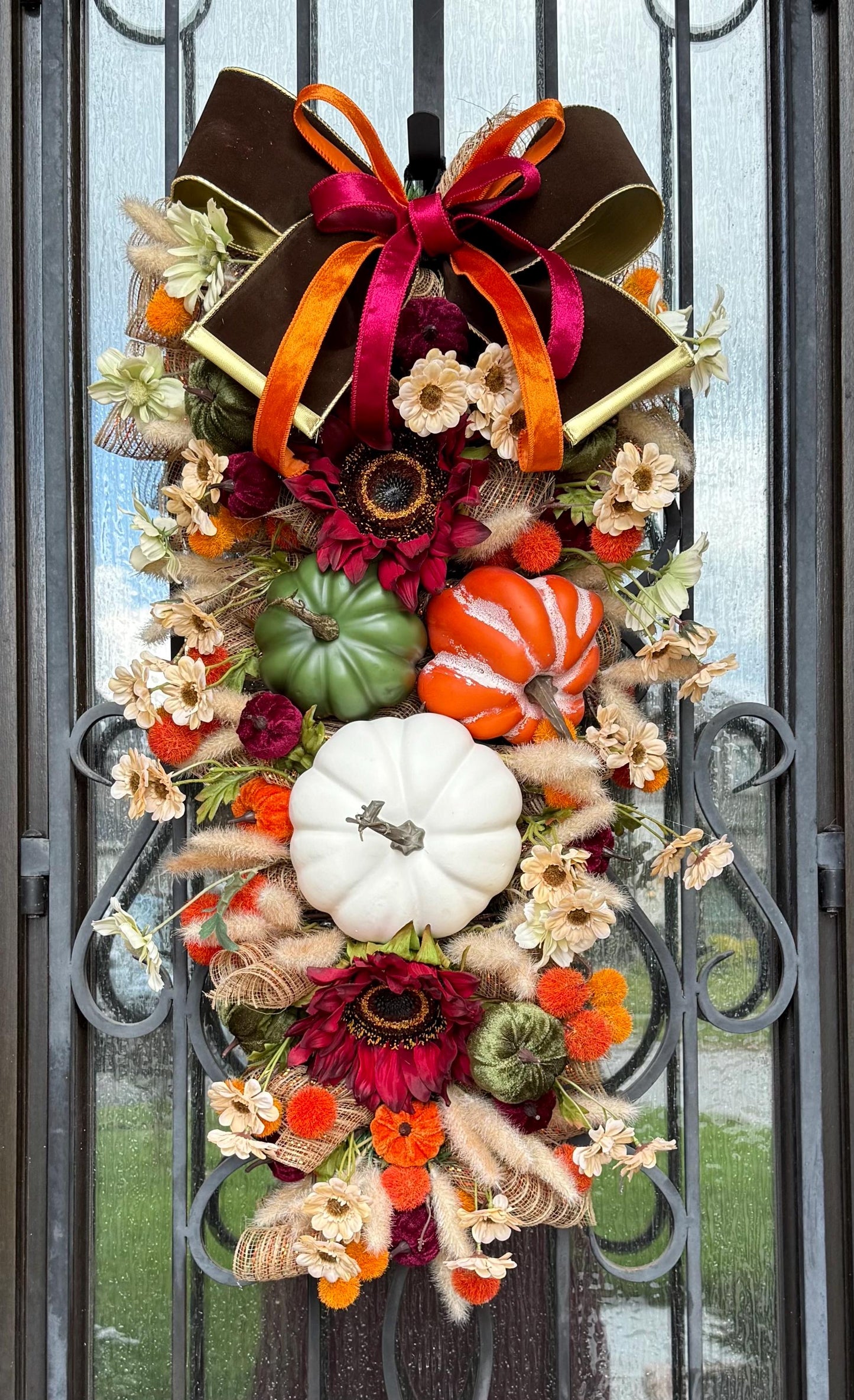 Pumpkin Door Swag, Fall Thanksgiving Wreath, Front Porch Decor