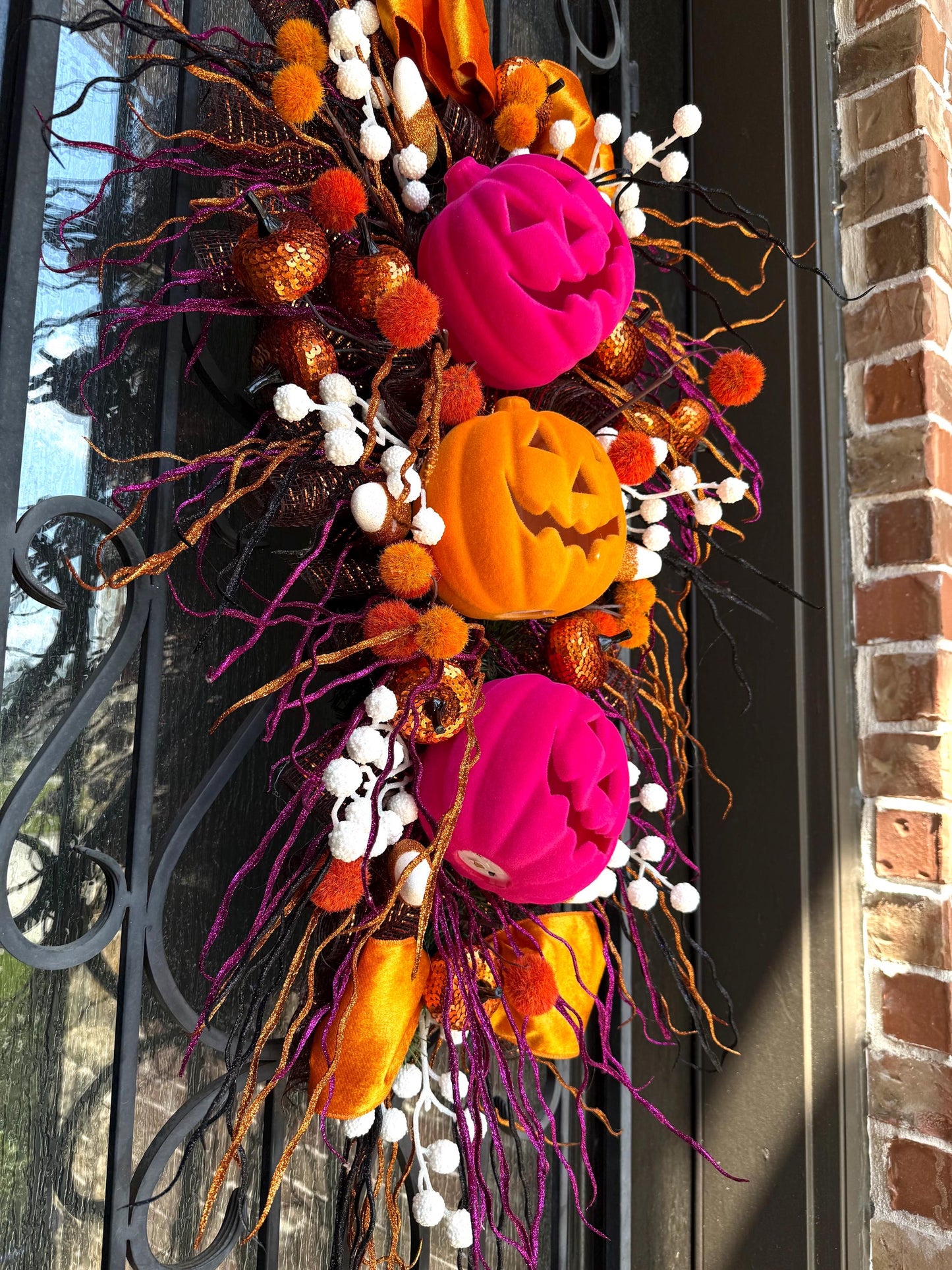 Handmade Halloween Jack-o-Lantern Door Swag, Fall Porch Decor