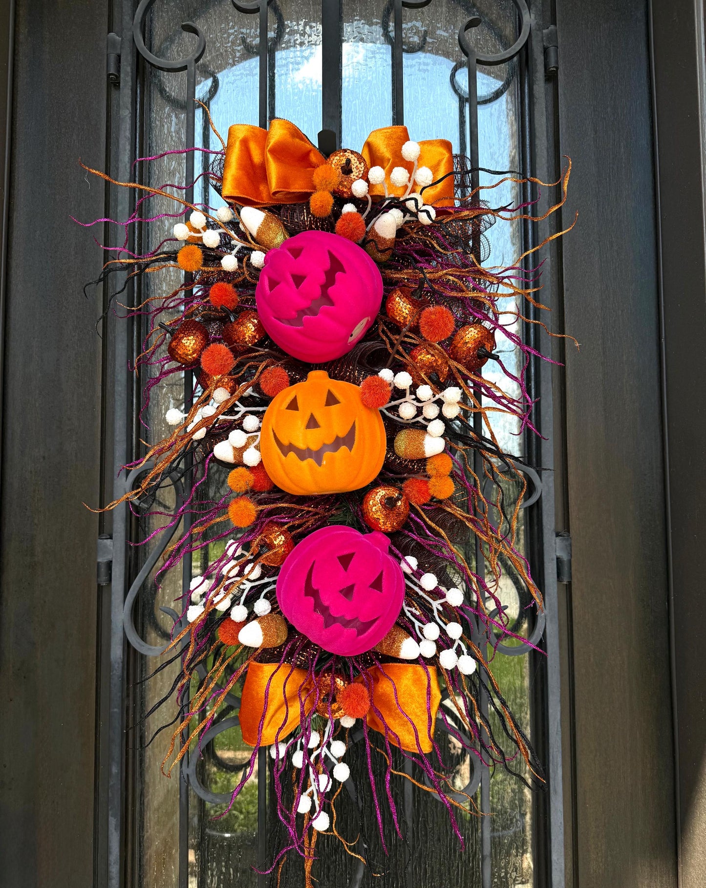 Handmade Halloween Jack-o-Lantern Door Swag, Fall Porch Decor