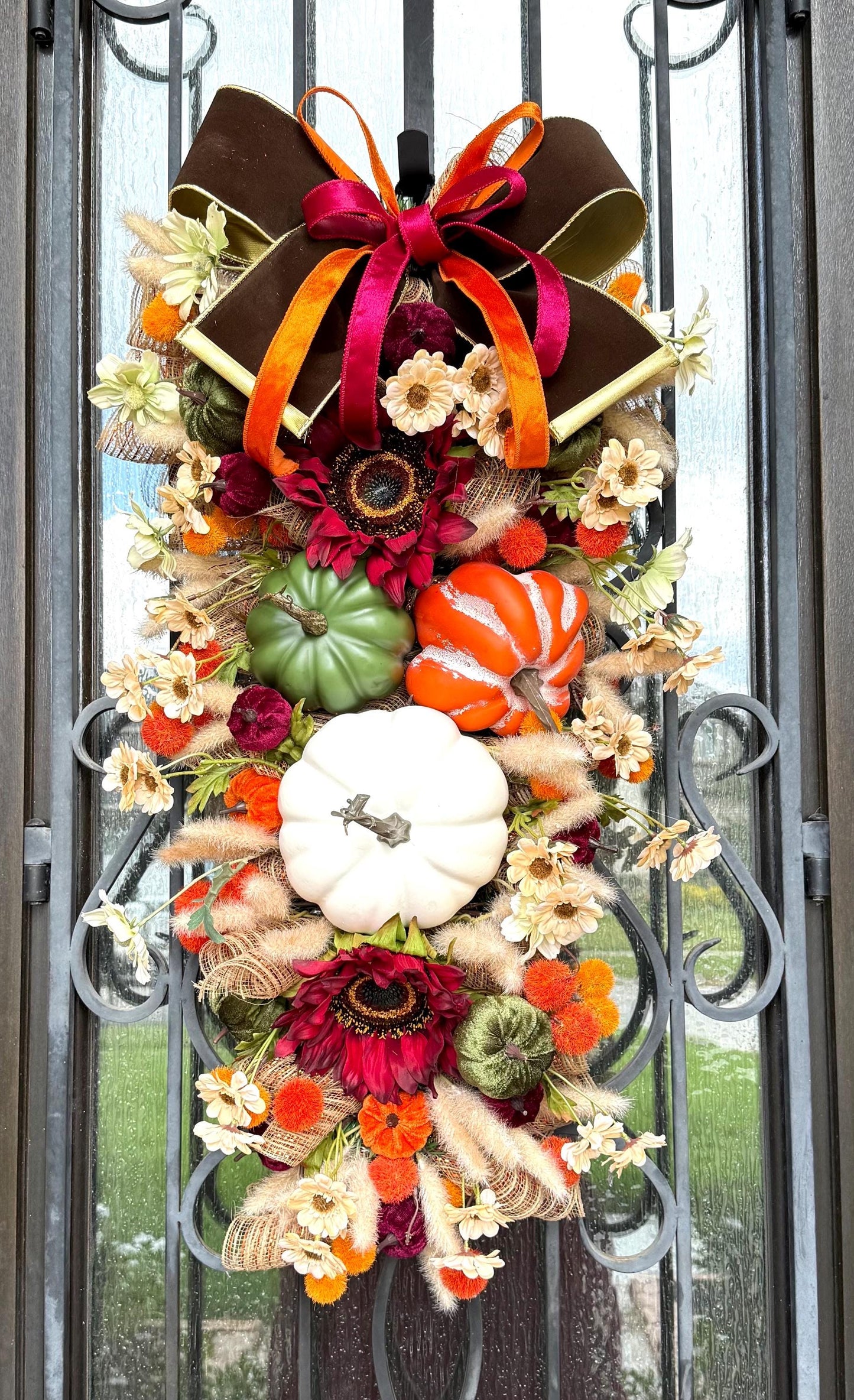 Pumpkin Door Swag, Fall Thanksgiving Wreath, Front Porch Decor