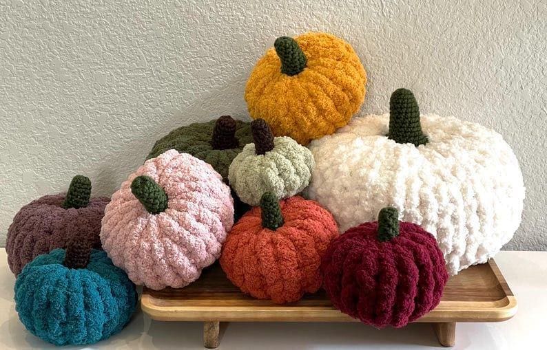 Hand Knit Chunky Chenille Pumpkin, Fall Decor
