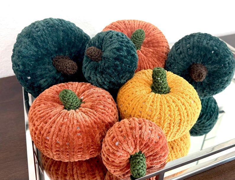 Handmade Velvet Chenille Knit Pumpkins, Fall Harvest Decor, Set of 7