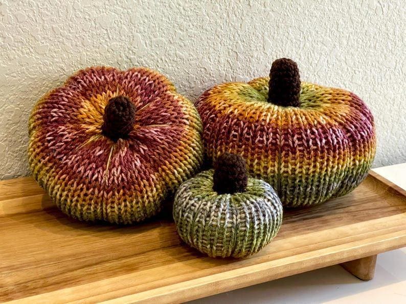Set of 3 Knit Pumpkins, Knit Pumpkins, Fall Decor, Soft Pumpkins, Thanksgiving Deco, Harvest Decor, Halloween Decor