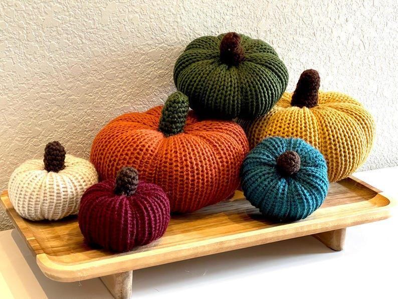 Set of 6 KnitPumpkins , Handmade Fall Decor , Halloween Decorations , Autumn Table Centerpiece , Thanksgiving Decor