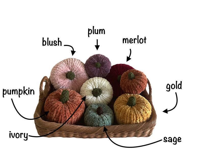 Velvet Chenille Knit Pumpkins, Knit Pumpkins, Fall Decor, Soft Pumpkins, Thanksgiving Deco, Harvest Decor, Halloween Decor