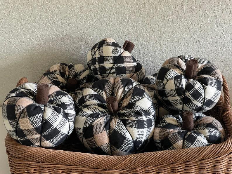 Handmade Flannel Pumpkins | Plaid Print Pumpkins | Fall Home Decor | Farmhouse Autumn Decor | Thanksgiving Pumpkin Decor