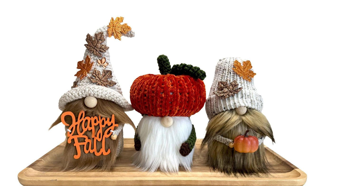 Knit Fall Gnome, Pumpkin Decor, Farmhouse Tiered Tray Decor