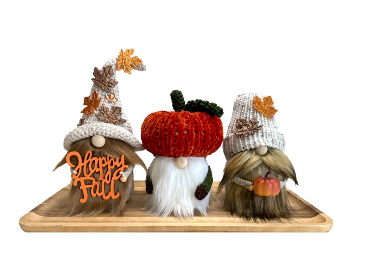 Knit Fall Gnome, Pumpkin Decor, Farmhouse Tiered Tray Decor