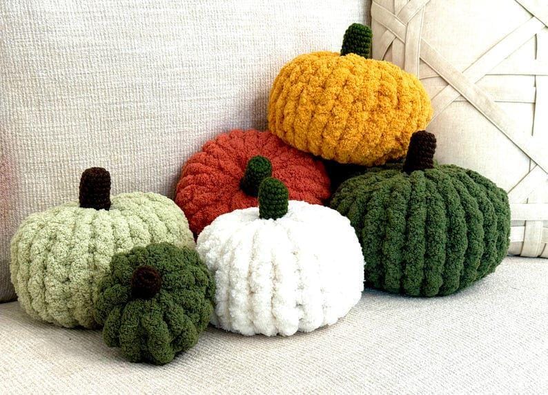Hand Knit Chunky Chenille Pumpkin, Fall Decor