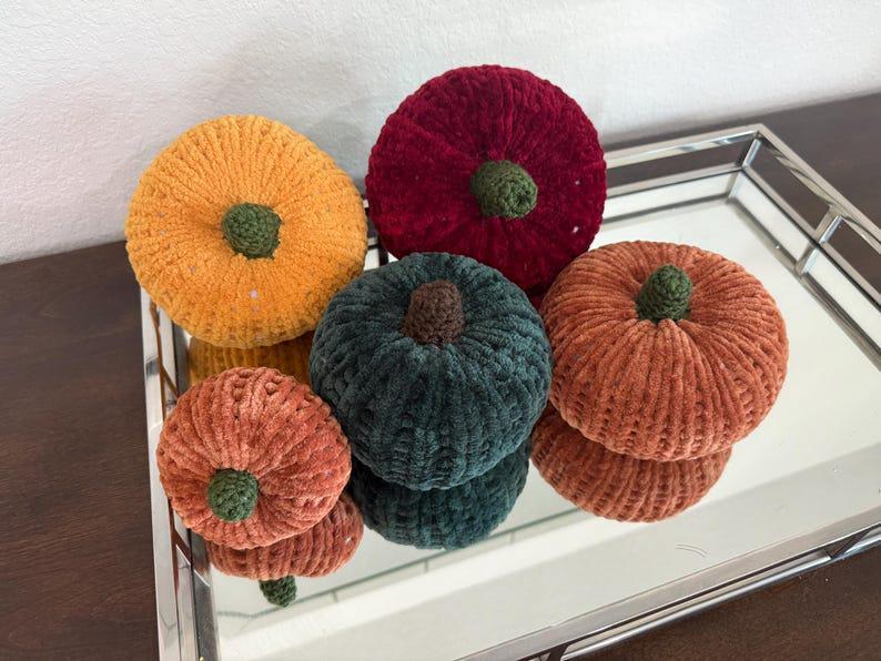 Set of 5 Velvet Chenille Knit Pumpkins, Knit Pumpkins, Fall Decor, Soft Pumpkins, Thanksgiving Deco, Harvest Decor, Halloween Decor