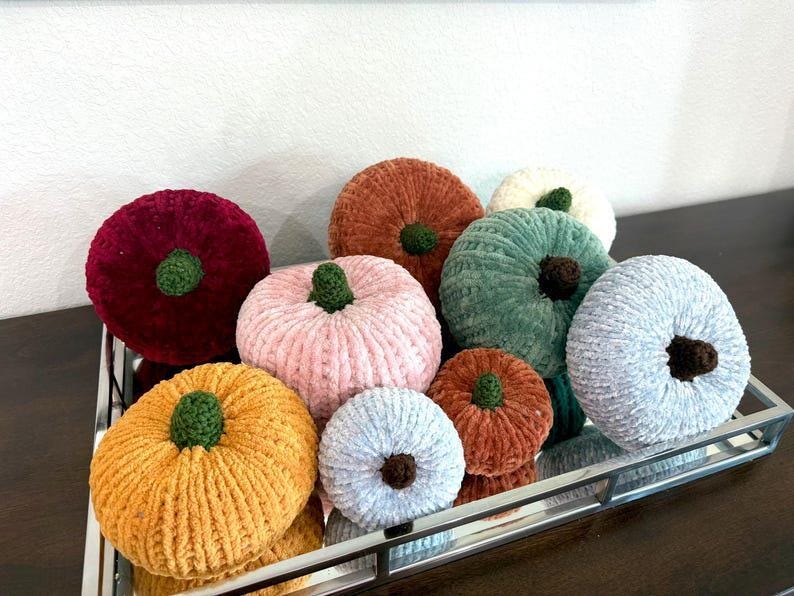 Set of 9 Velvet Chenille Knit Pumpkins, Knit Pumpkins, Fall Decor, Soft Pumpkins, Thanksgiving Deco, Harvest Decor, Halloween Decor