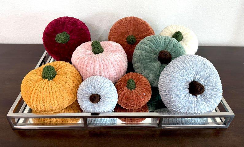 Set of 9 Velvet Chenille Knit Pumpkins, Knit Pumpkins, Fall Decor, Soft Pumpkins, Thanksgiving Deco, Harvest Decor, Halloween Decor